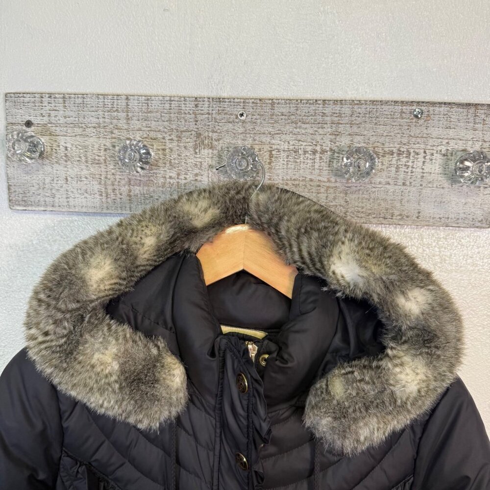 Juicy Couture Black Puffer Faux Fur Removable Hood Medium Y2K Gold Zip - Picture 3 of 16